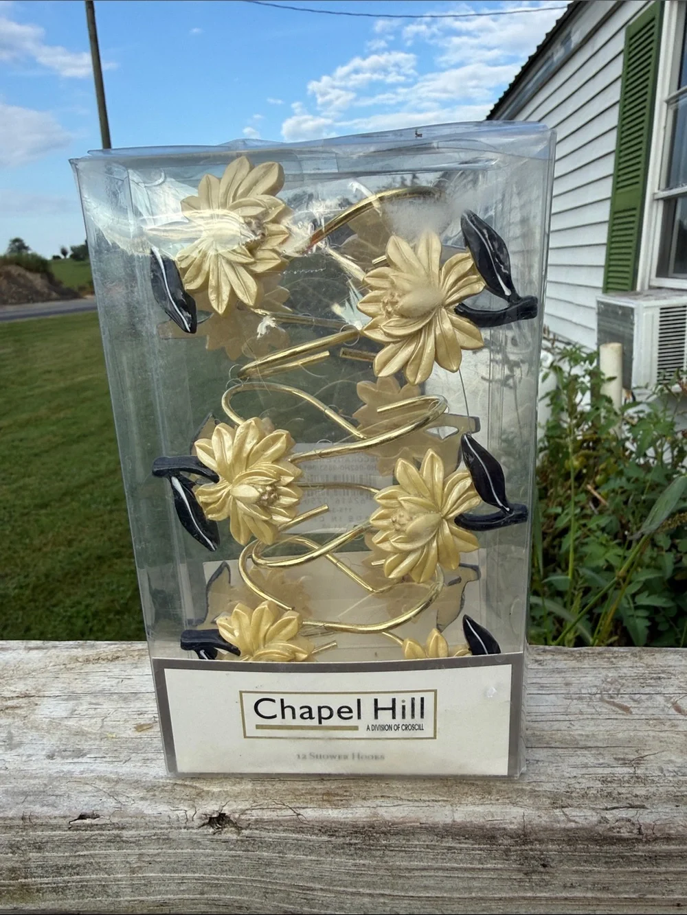 Gold Floral Wall Hooks with Black Leaf Accents shower curtain hooks